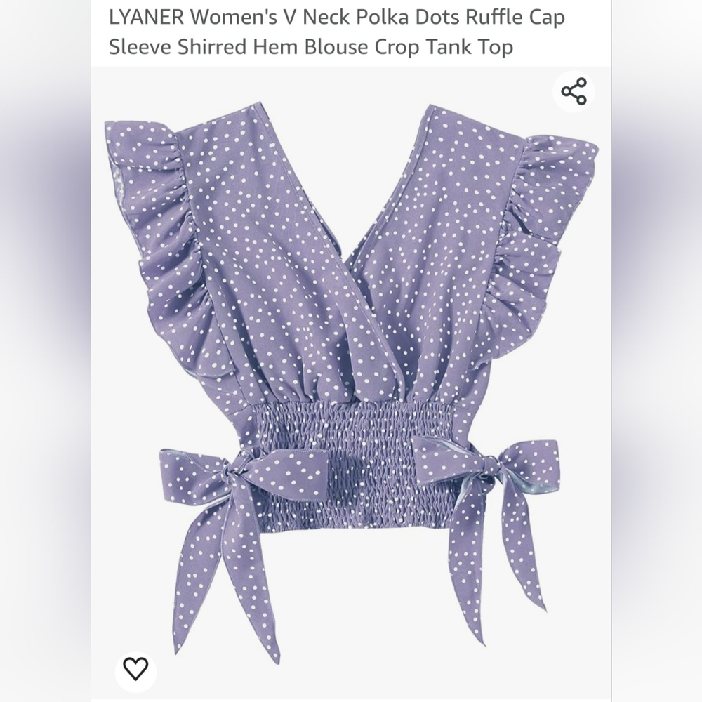 Lyaner Polka Dotted Purple Crop shirt ☆ Large ☆ NWOT ☆ Summer shirt ☆